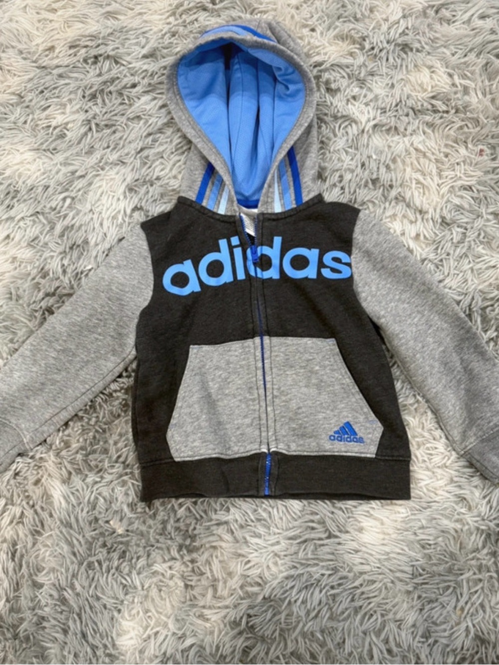 adidas Black & Gray Kids Zip Hoodie with Blue Logo